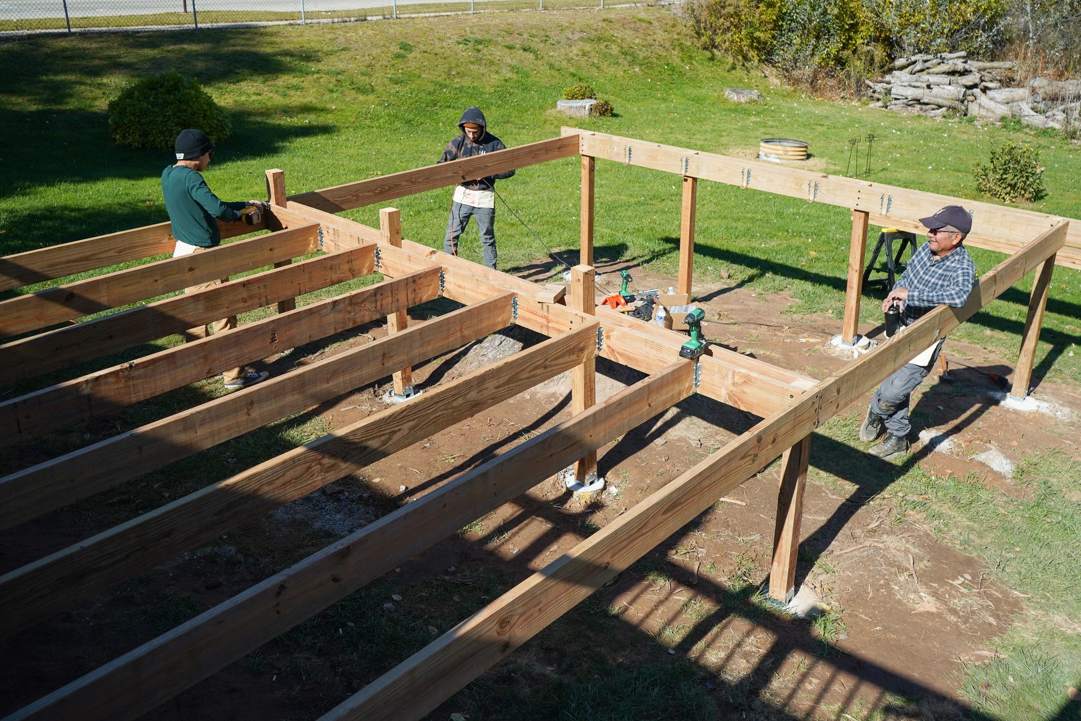 Builders working on residential construction project
